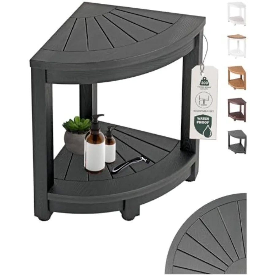 

HDPE Black Shaving Seat Shower Stool for Shaving Legs - Non-Slip Feet Waterproof Bench - Space-Saving Storage Corner Bench Home