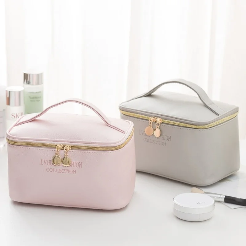 New Large Women Cosmetic Bag PU Leather Waterproof Zipper Make Up Bag Travel Washing Makeup Organizer Beauty Case