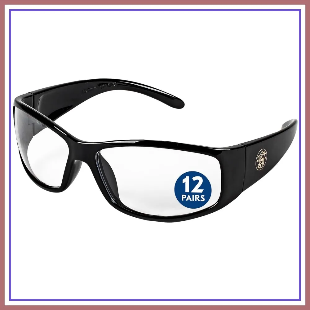 

Safety Glasses with Anti-Fog Coating, Clear Lenses, Black Frame, Unisex, 12 Pairs