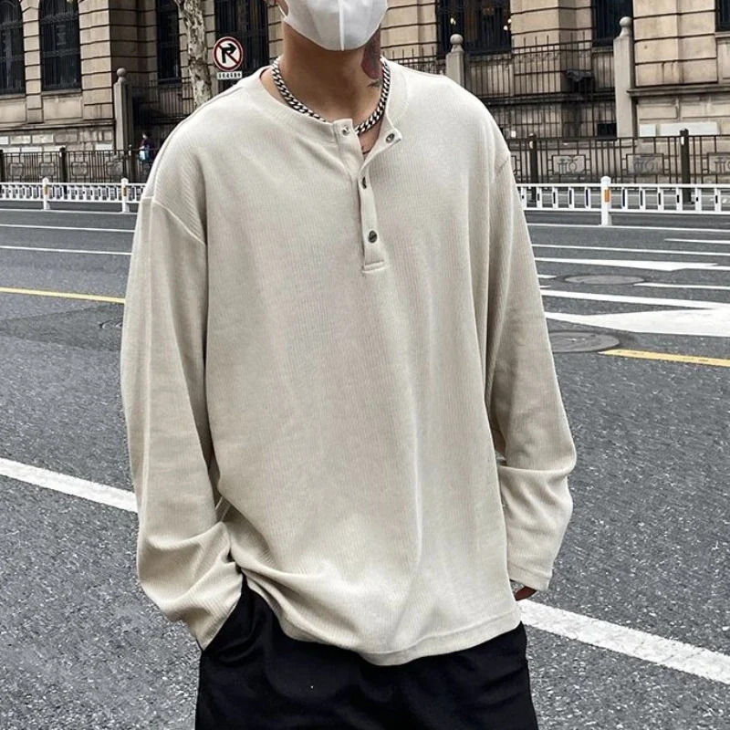 Big Size Unicolor T Shirts for Men Baggy Pullover Plain Oversize Male Clothes Long Sleeve Tops Polyester It Elasticity Japan Y2k