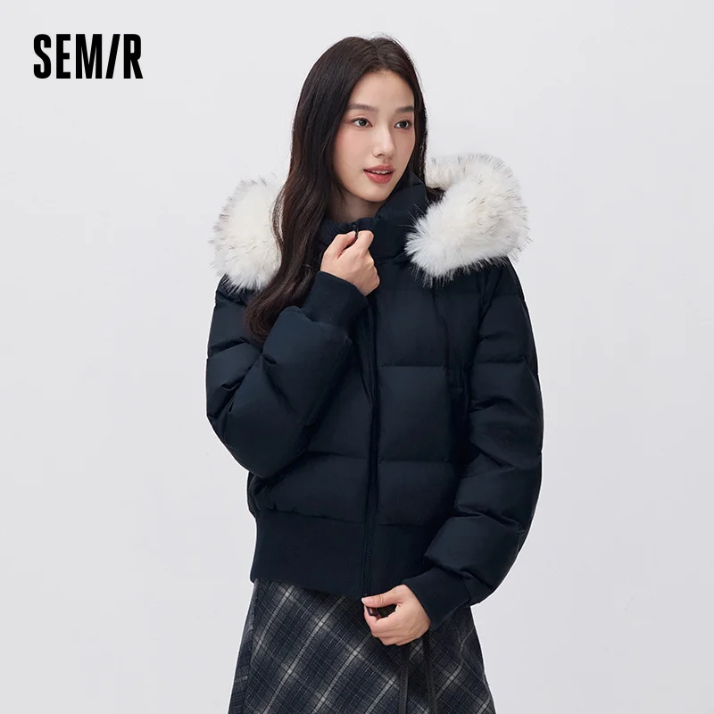 Semir Women Down Jacket Plush Collar Water Repellent Windproof 80 Percent Down Fill Streamlined Fit 2026 New Winter Daily Wear