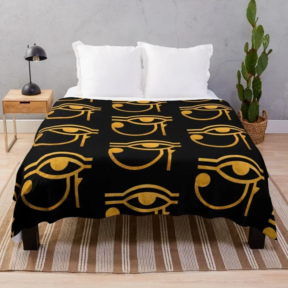 

Oudjat - Eye of Horus - gold Throw Blanket Luxury for babies Thin Hair Blankets