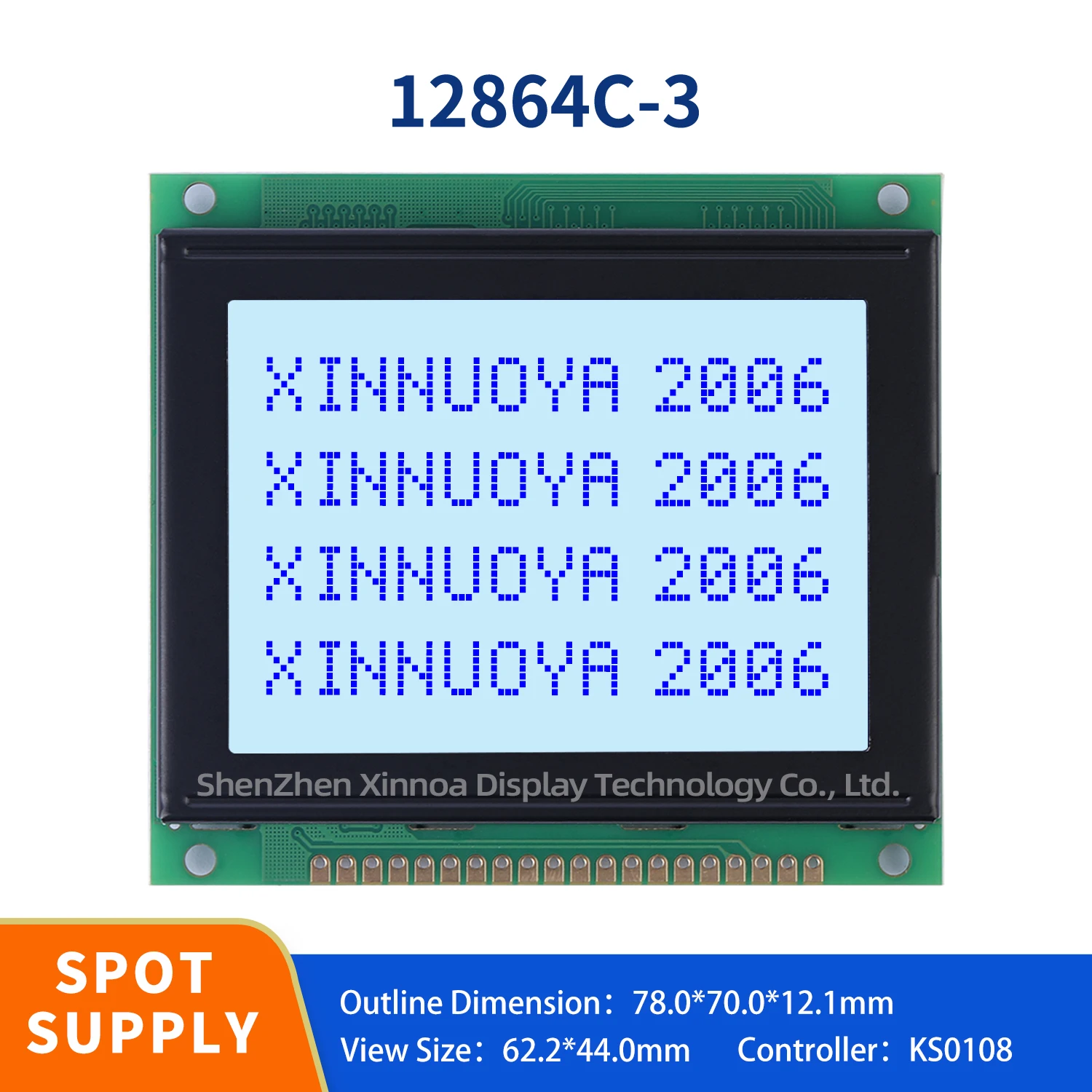 Lc12864c-3 12864 128x64 módulo de exibição lcd, cor azul e verde, com porta paralela de plástico, filme cinza stn, azul, ks0108