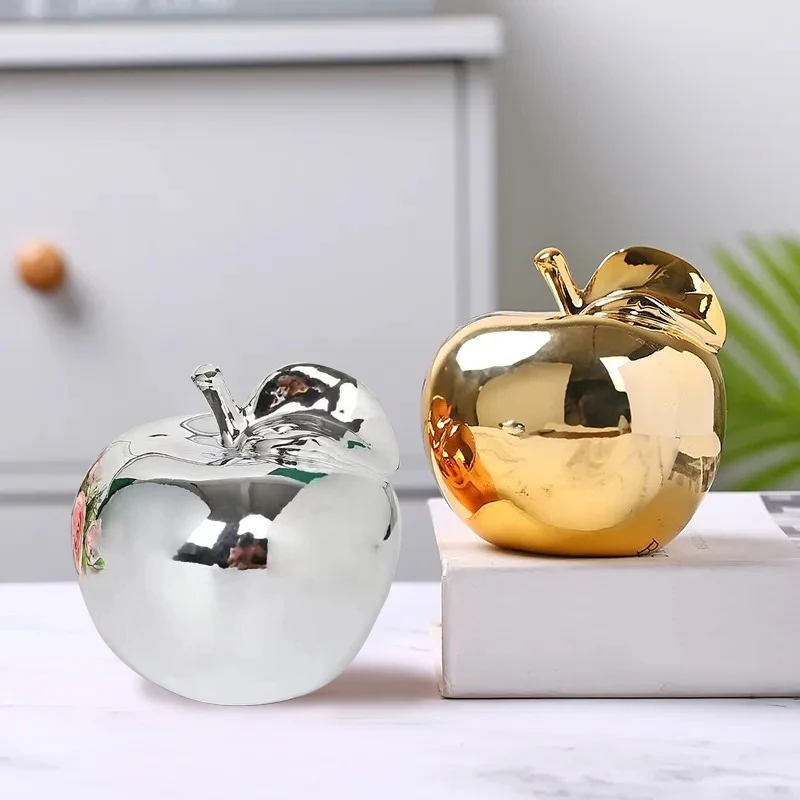 Creative Gold Plated Ceramic Apple Ornaments Desktop Crafts Apple Figurines Study And Wine Cabinet Decorations Christmas Gifts