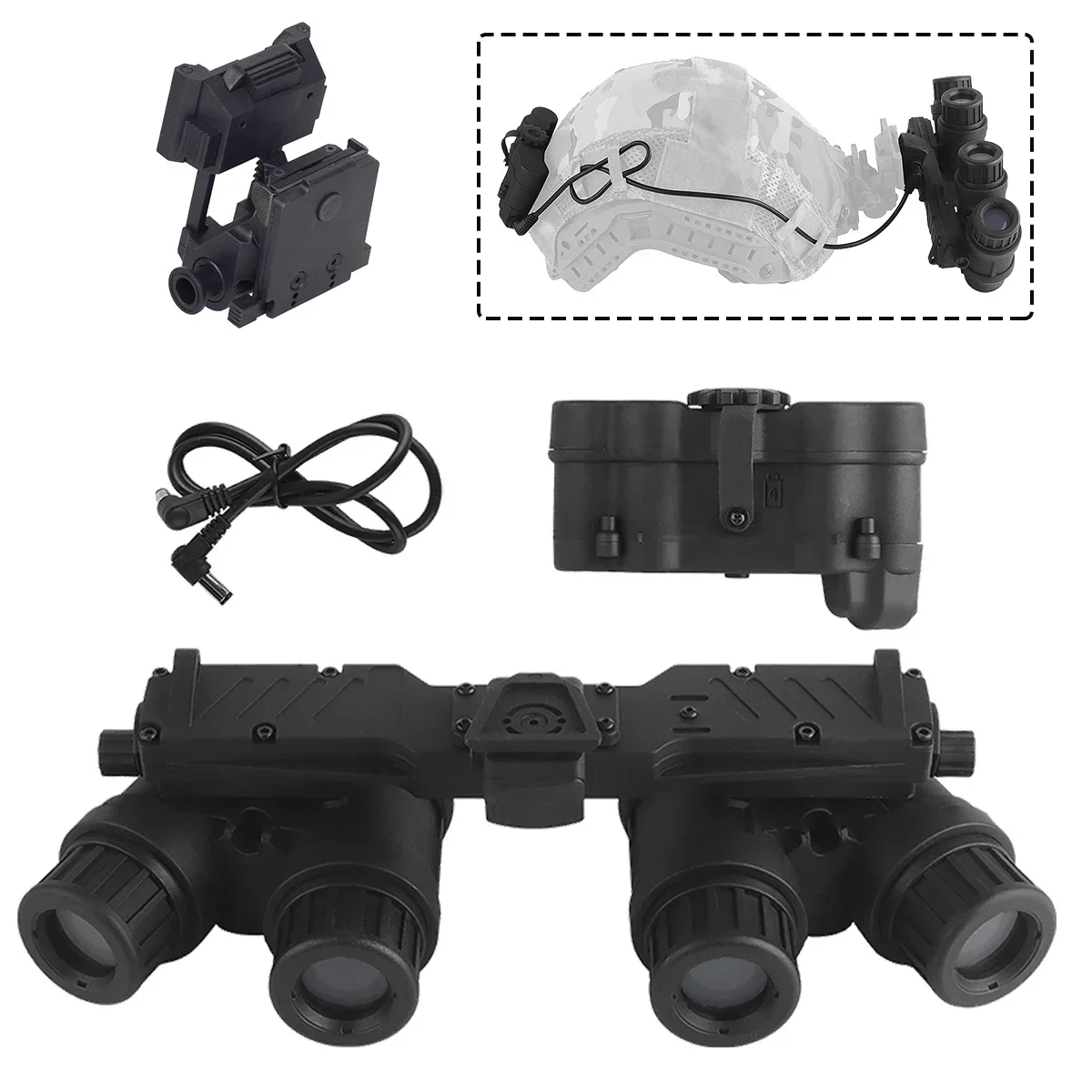 NVG 18 tactische helm nachtkijker, model MICH M88, FAST FMA luchtpistool, L4G24, helmzitting PVS-15, PVS-15