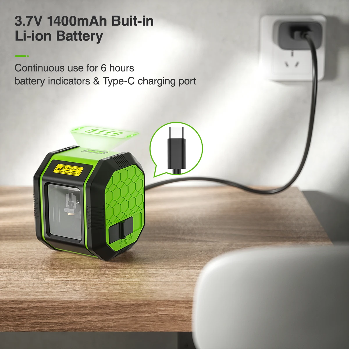 Huepar 2 Lins Laser Level 3D Self-Leveling 360 Horizontal And Vertical Cross Line Green Laser Beams with Li-ion Battery Portable