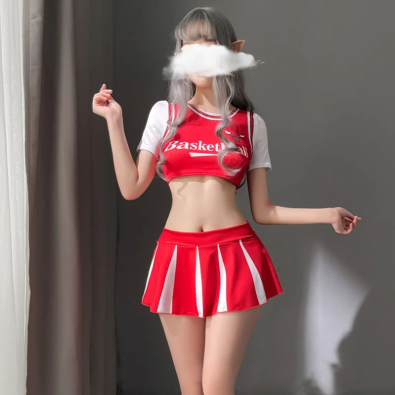 Women Dress Temptation Couple Sex Cheerleading Football Baby Cosplay Sets Sexy Role Play Schoolgirl Costume Pleated Mini Skirt