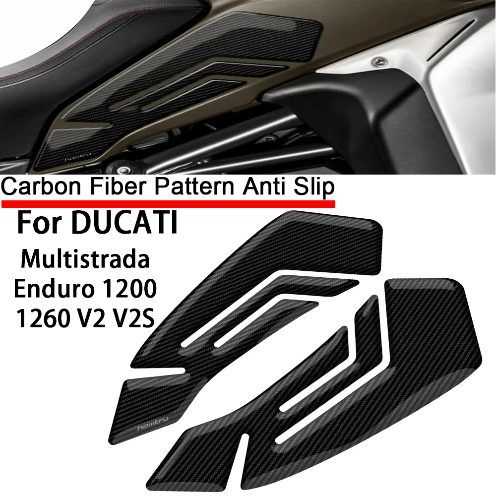 For Ducati Multistrada Enduro 1200 1260 V2 V2S 3D Carbon-look Motorcycle Side Fuel Tank Pad Knee Grip Protection Sticker