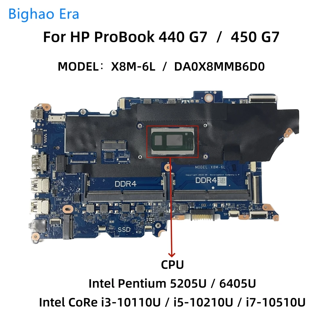 

X8M-6L DA0X8MMB6D0 For HP ProBook 440 G7 450 G7 Laptop Motherboard With i3 i5 i7-10510U CPU L78085-601 L78086-601 L78087-601