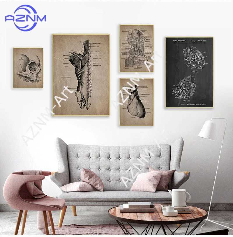 Anatomie Skelett Patent Vintage Poster Wandkunst Druck Leinwandgemälde Nordische Poster und Drucke Wandbilder für Wohnzimmer