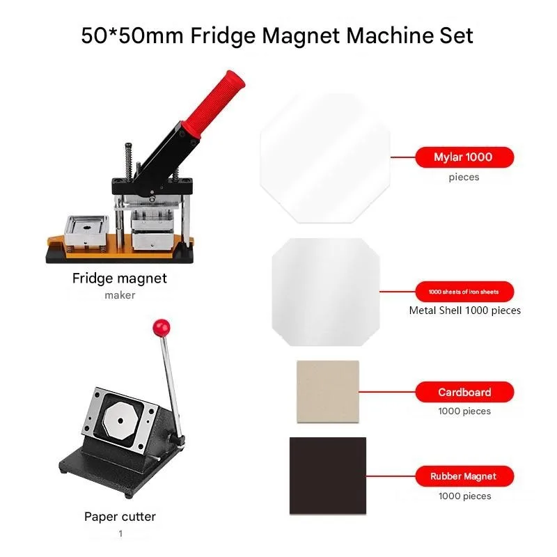 50mm/63.5mm/80x53mm/65x90mm/80mm Fridge Magnet Machine Set DIY Rotary Metal Sheet with Cutter and 1000 Sets of  Consumables