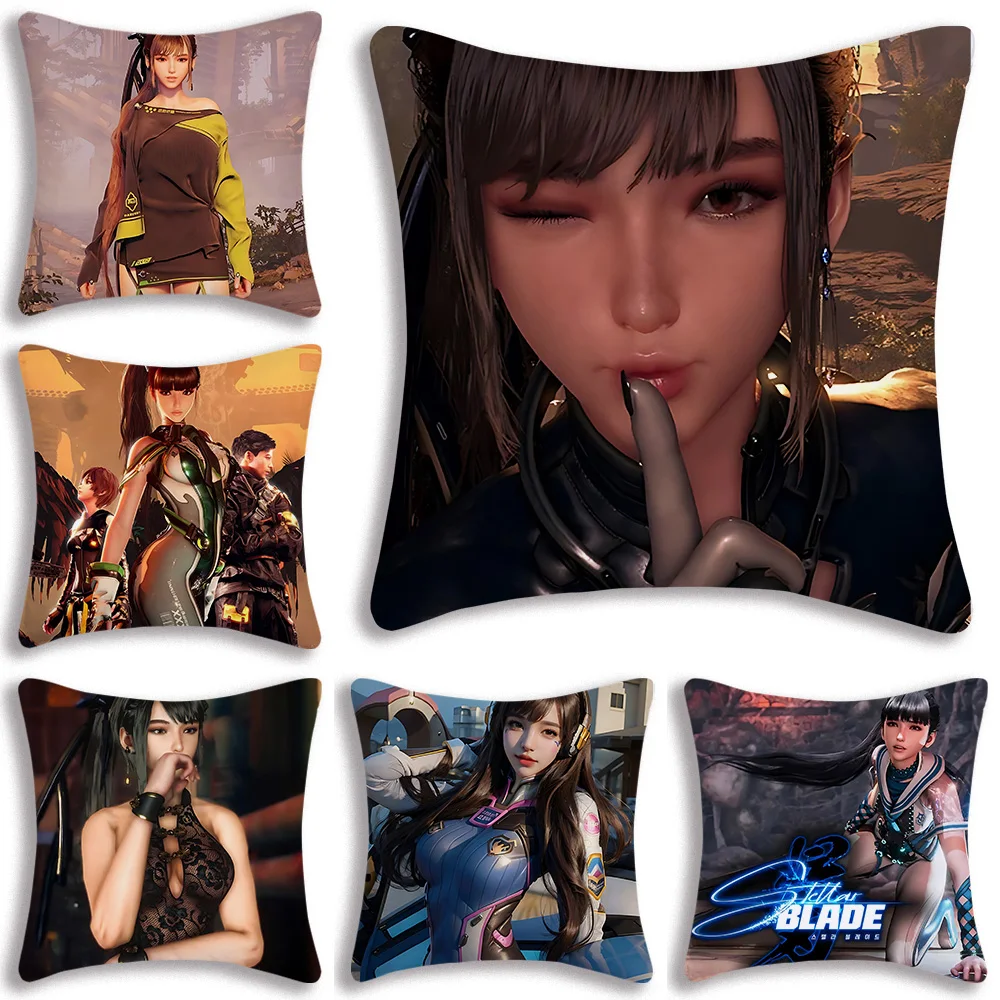 Pillow Covers Cartoon Cool stellar blade Sofa Decorative Home Double-sided Printing Short Plush Cute Cushion Cover