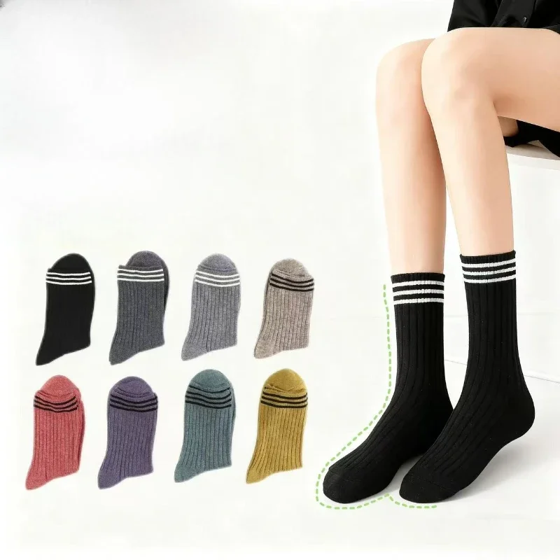 

8 pairs of spring autumn pure cotton sweat absorbing mid tube socks sports wear resistance in striped long tube socks