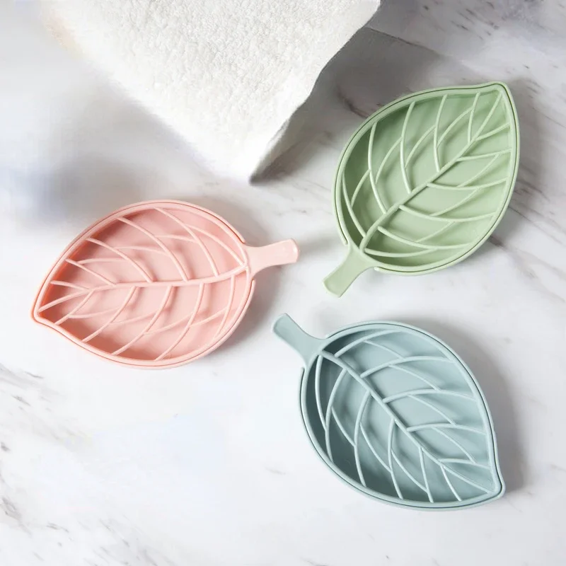 3 Colors Leaf Shape Soap Holder Non Slip Soap Box Toilet Shower Tray Draining Rack Bathroom Gadgets Soap Dish Soap Tray Holder