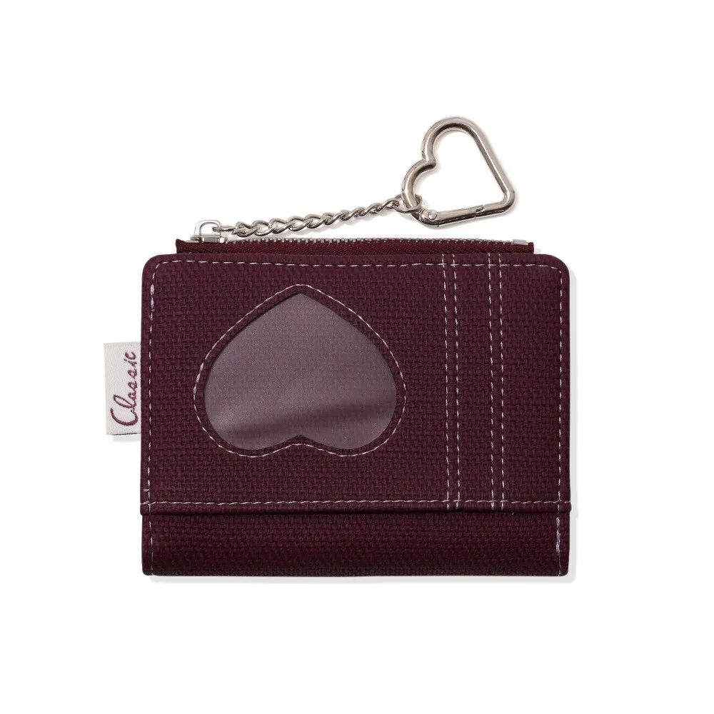 Gifts PU Short Wallet Metal Chain Heart Window Card Holder Wallet Snap Closure Bag Accessories