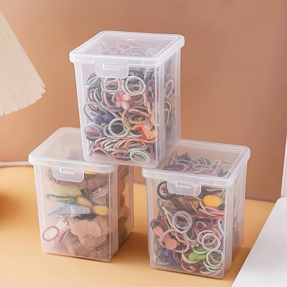 3PCS[1Large +2Small ]Large Capacity Desktop Storage Box with Lid, Stackable, Hair Accessory Storage Box, Desktop Storage Box