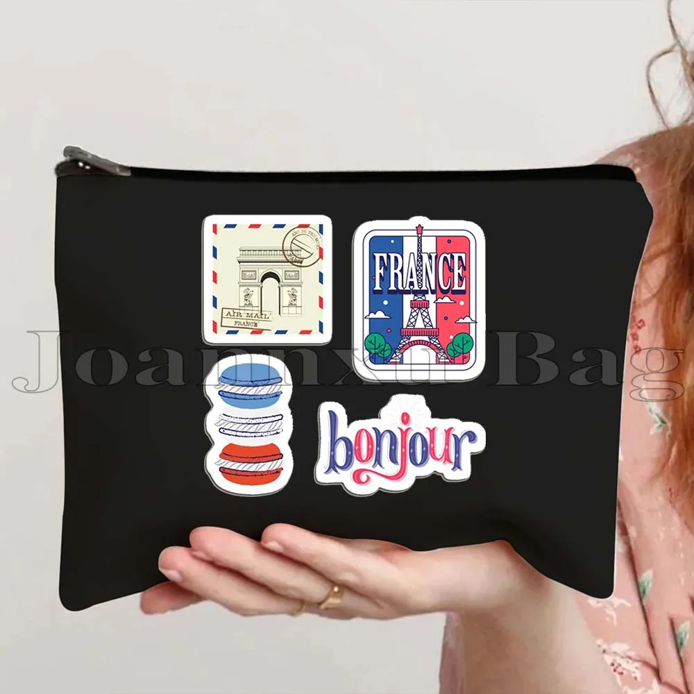 Floreale Parigi Torre Eiffel 2024 Love Heart Francia Regalo carino Tela Cosmetico Deposito Trucco Borsa da toilette Astuccio con cerniera