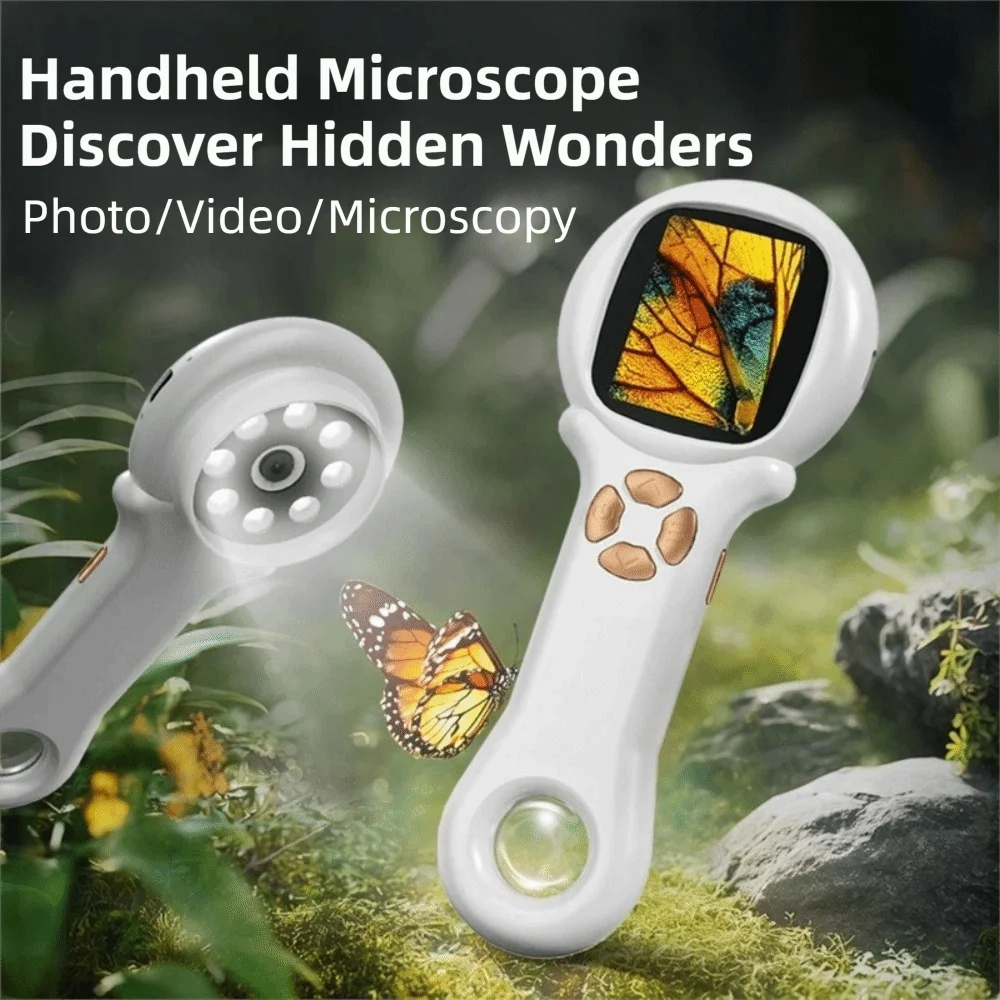 2 Inch IPS Screen Children's Digital Microscope Portable Handheld Kids Microscope HD 500x Zoom Pocket Microscope