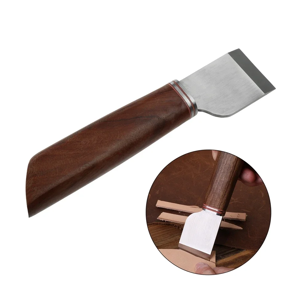 1pc Leather Cutting Knife Craft Skiving Tool Shaving Layer off Edging Safe Trimming Steel Blade Wood Handle DIY Sew Multi-size