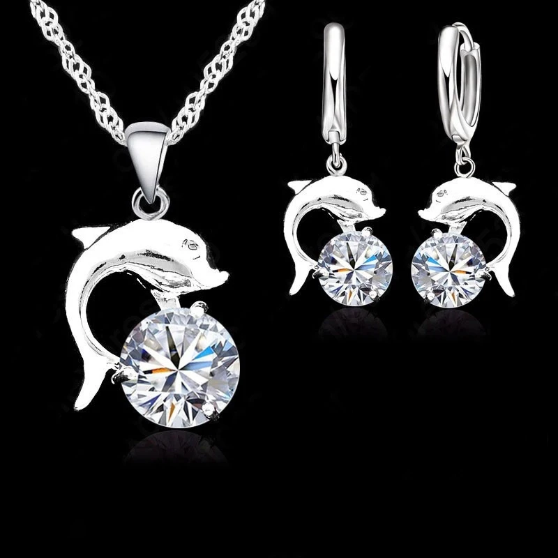 Necklace+ Earrings Sets Cute Romantic Style Animal Series Dolphin Modelling For Women Girl 925 Sterling Silver