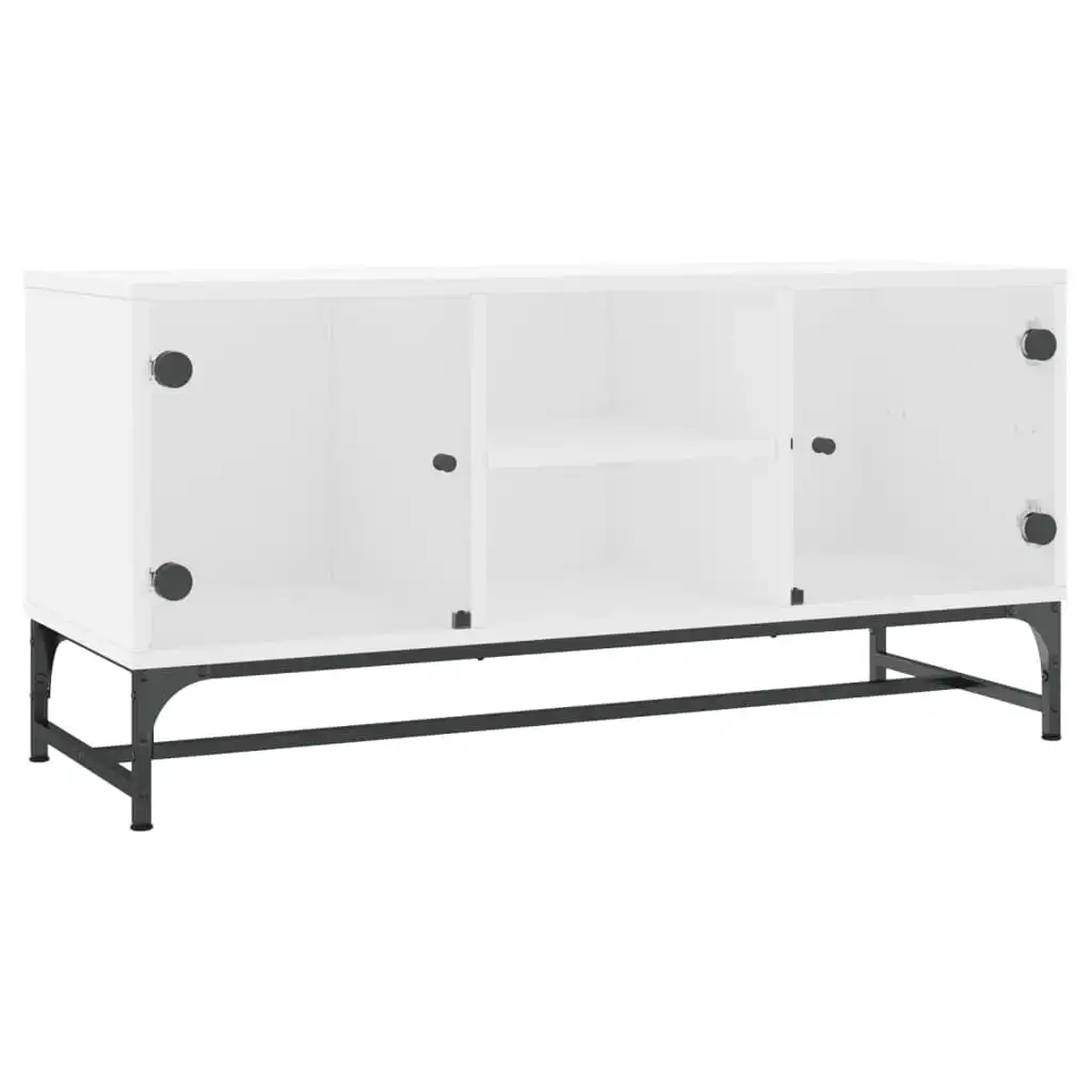 vidaXL Meuble TV avec façade en verre blanc, meuble de rangement multimédia 102x37x50cm, décoration moderne pour appartement