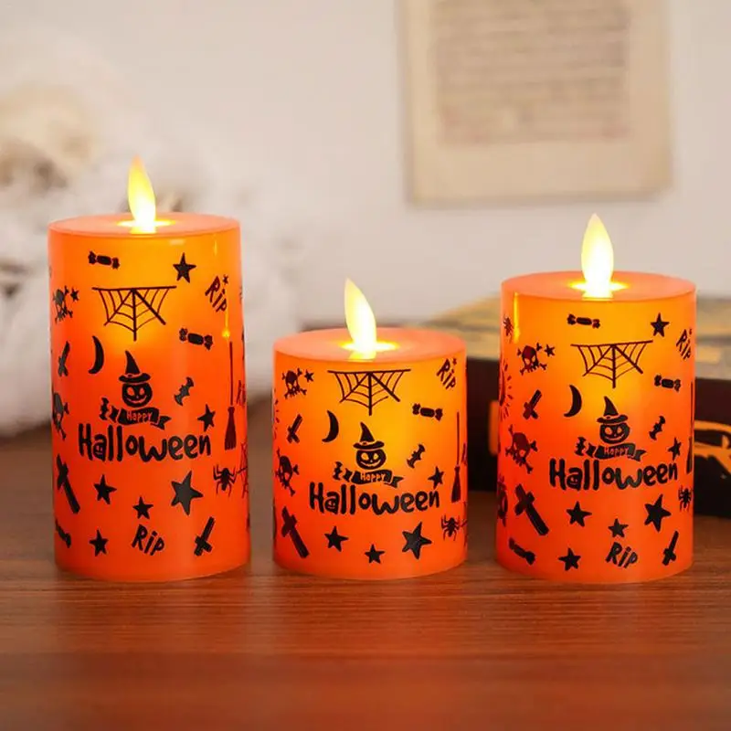 

5pcs Halloween Graffiti Candle Light Battery-operated Halloween Light-up Candle Flameless LED Candle Lights Atmosphere Light