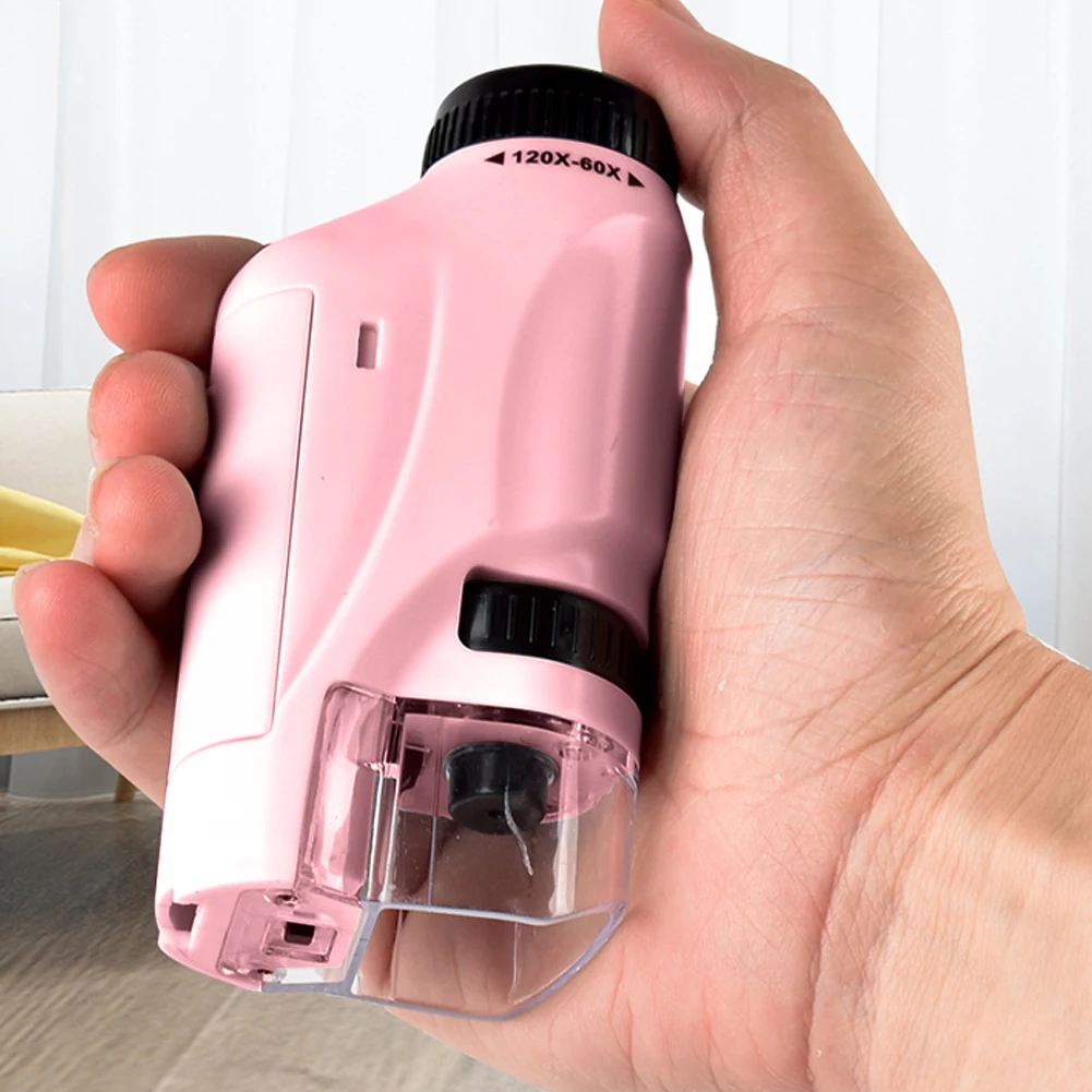 Handheld Pocket Microscope 60-120X Educational Science Microscope Battery Powered Biological Microscope Kit Outdoor Children Toy