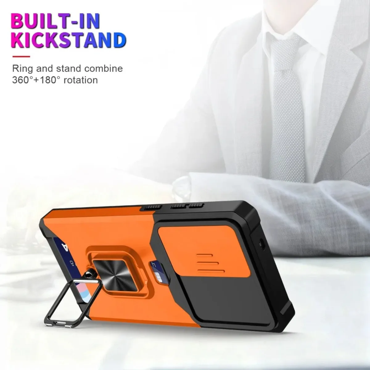Card Slot Ring Holder Phone Case with Slide Camera Cover For Samsung Galaxy S26 Ultra S25 Edge S24 Plus S23 S22 S21 FE A57 A37 - view 6