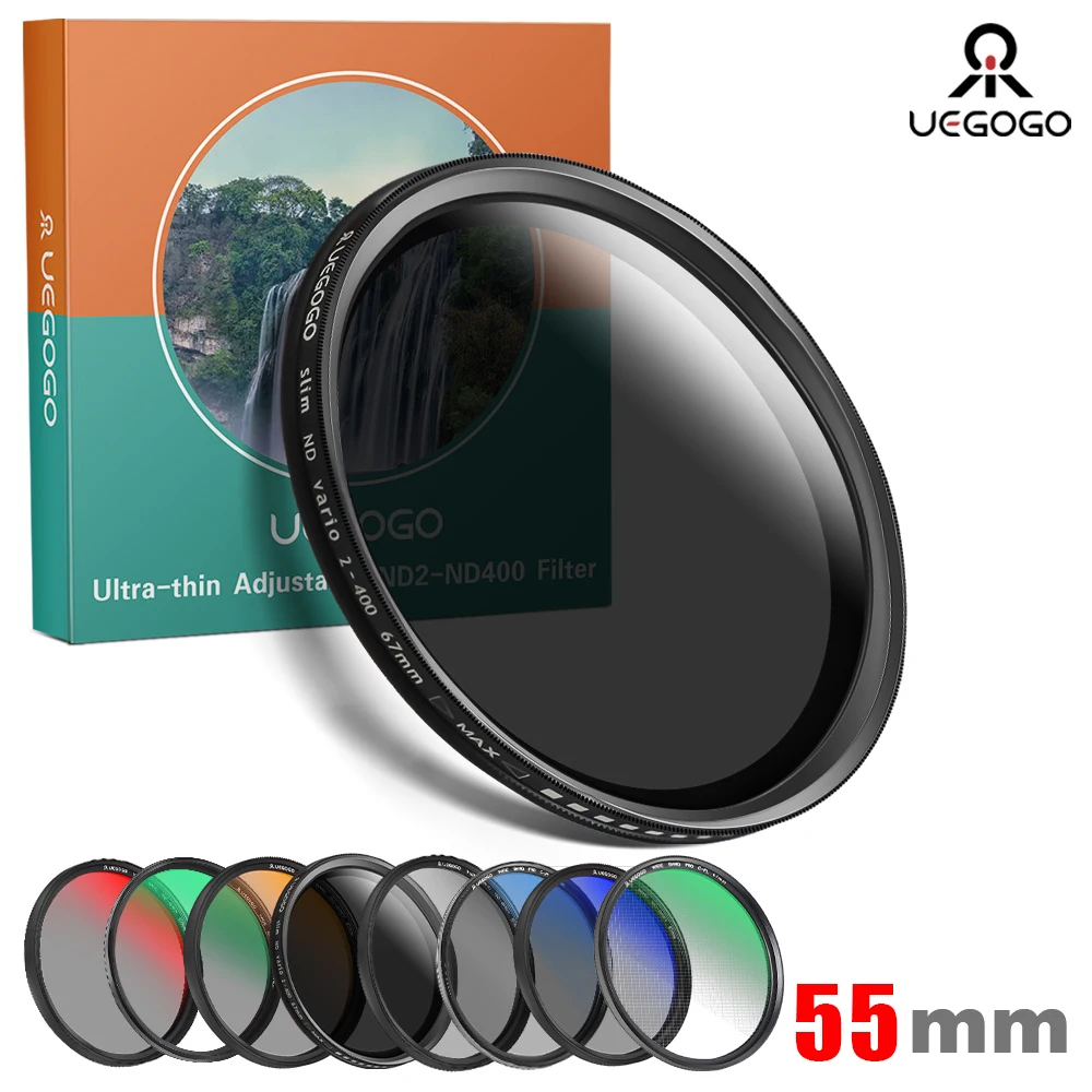 UEGOGO 55mm Filter Gradient GND Red GrEy CPL/UV/MCUV ND2-400/Soft Focus Black Mist Diffusion Star Line 4 6 8 Camera Lens Filter