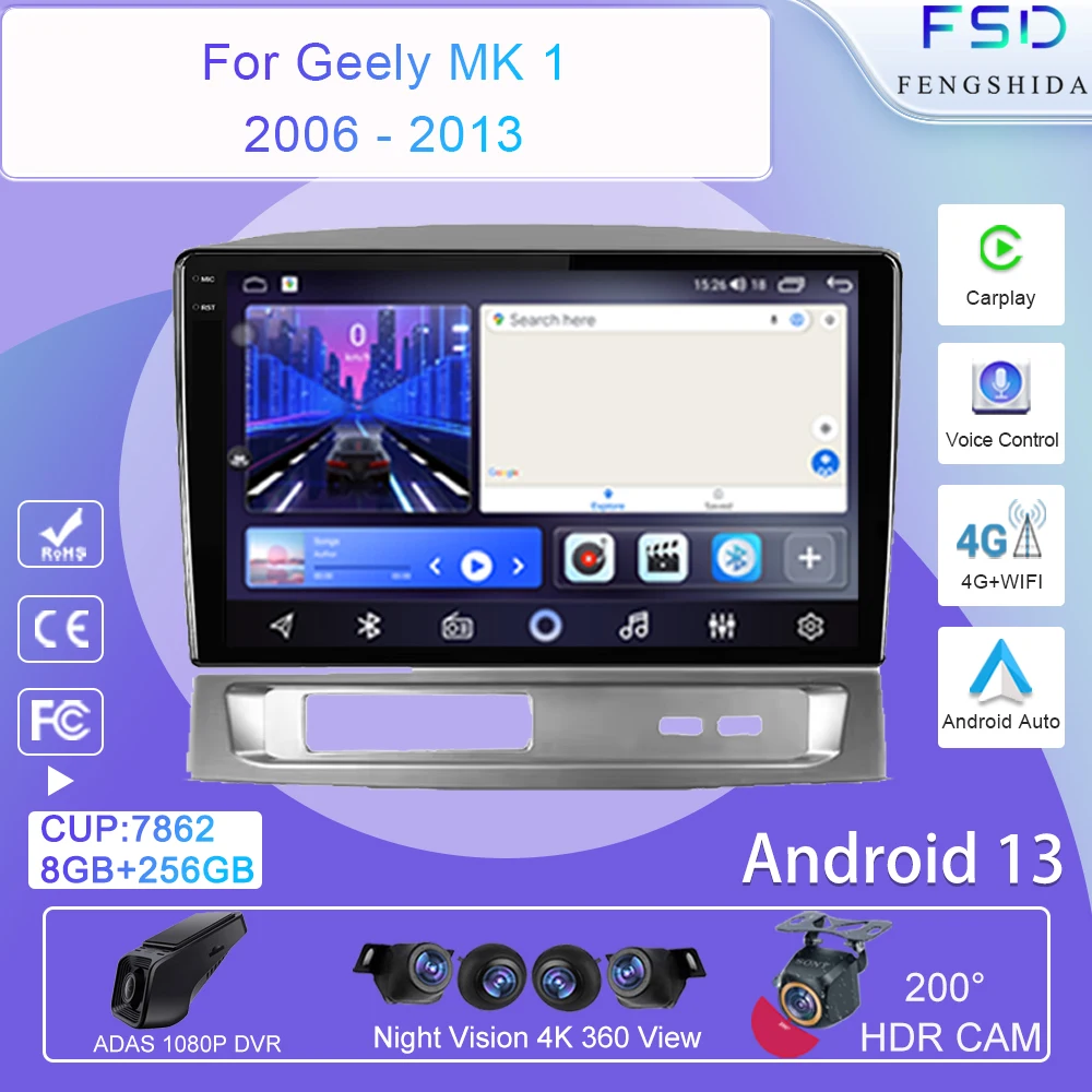 

Car GPS Navigation For Geely MK 1 2006 - 2013 BT Android Auto Radio Video Player Multimedia Stereo Carplay 5G WIFI No 2din DVD