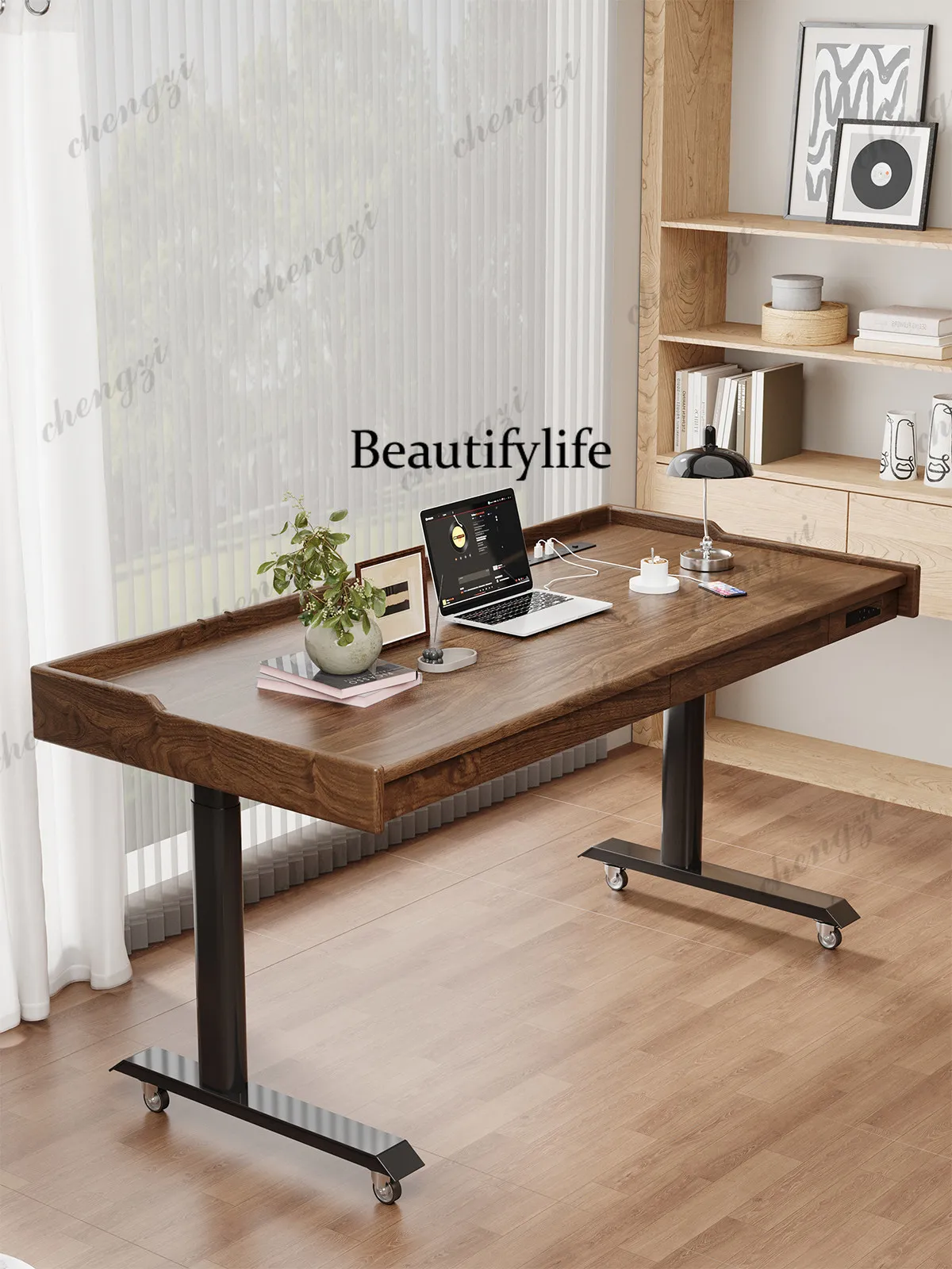 Solid wood movable adjustment electric lifting desk desk standing workbench