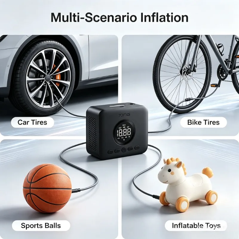 Portable Air Compressor Upgraded Large Cylinder Tire Inflator 5 Modes Air Pump for Car Bike Motorcycle Ball Inflation TP07