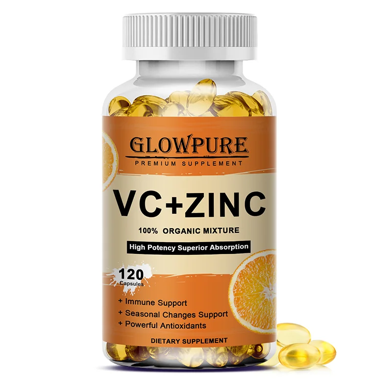 Vitamin C Zinc Capsules for Antioxidant Immune System Metabolism Dietary Natural Health Supplement Non-GMO Vegan Premium Formula