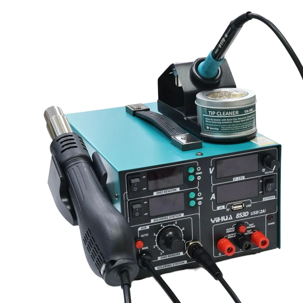 

YIHUA 853D 2A Advanced Soldering Station Hot Air Rework DC Power Supply 5V USB Port