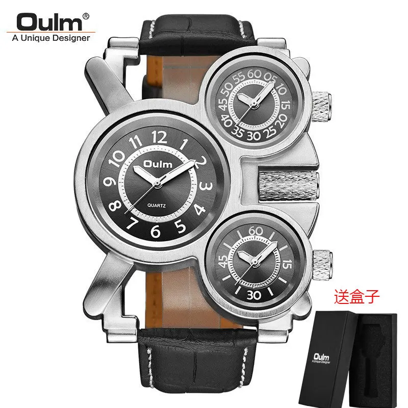 Official brand free shippingMen's Hot Sale Quartz Watch Multi-Time Zone Genuine Leather1167