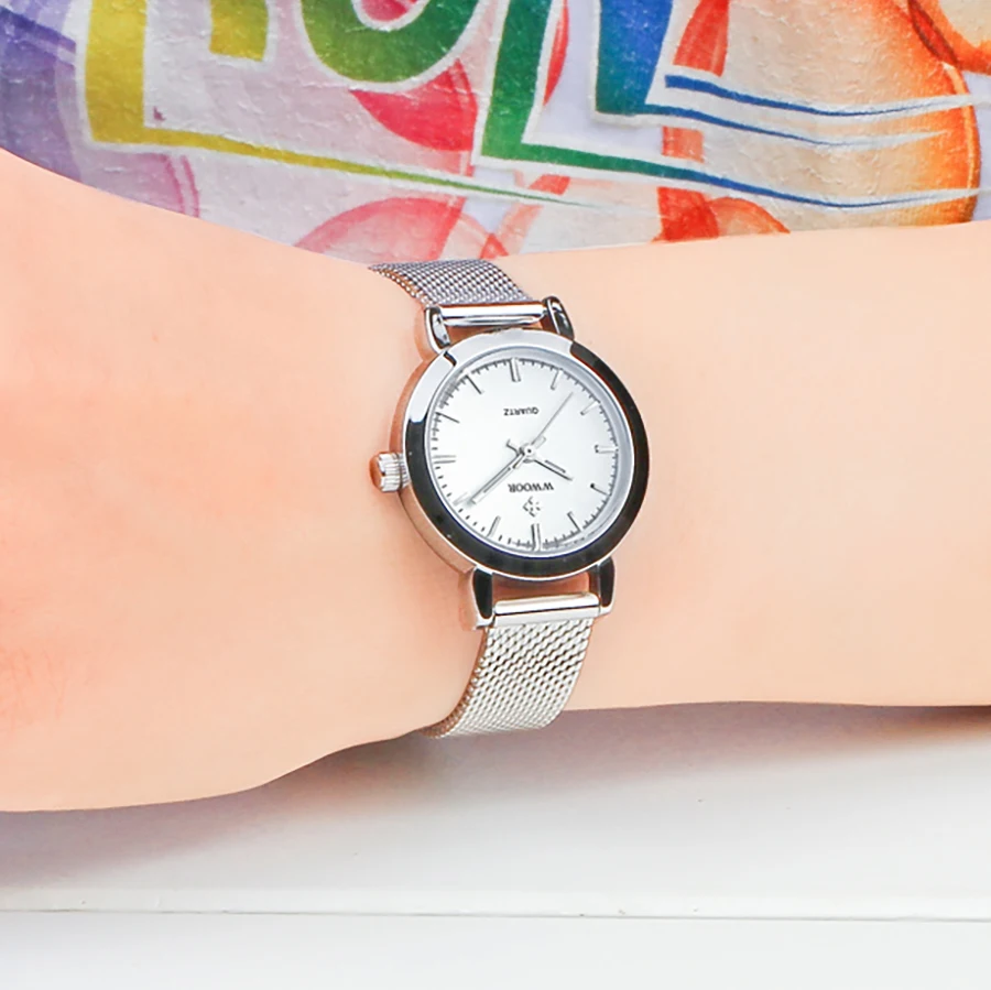 Reloj WWOOR informal a la moda para mujer, reloj de pulsera blanco resistente al agua para mujer, reloj de pulsera de cuarzo de acero inoxidable