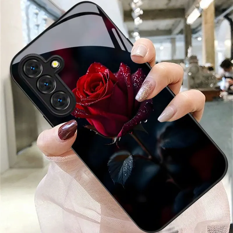 Crimson Rose Dewdrop Shadow Pattern Phone Case for Samsung for Galaxy S26/S25/S24/S23/S22/S21 and other models