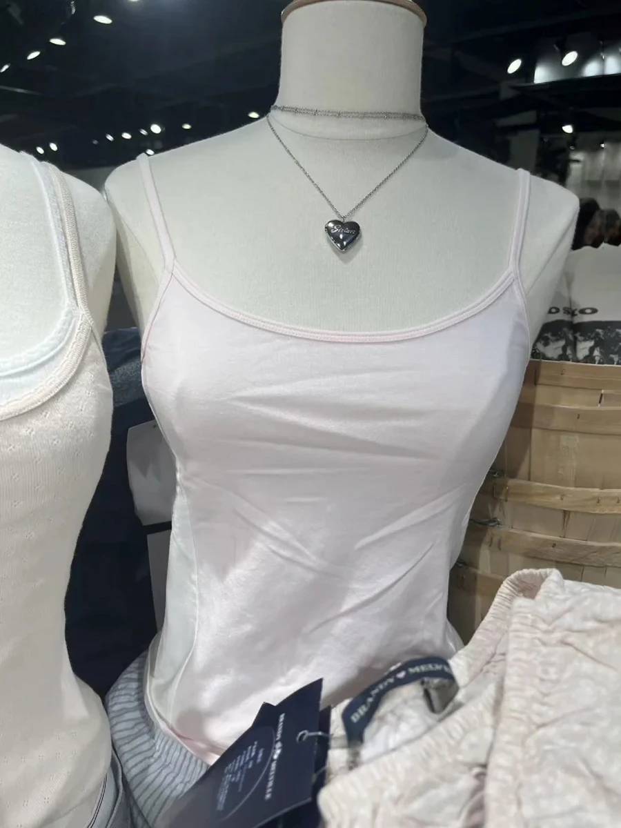 

Sweet Pink Cotton Crop Top For Woman Sexy Sleeveless Slim Camisole Female Summer Vintage Solid Simple Cute Tank Tops Y2k New