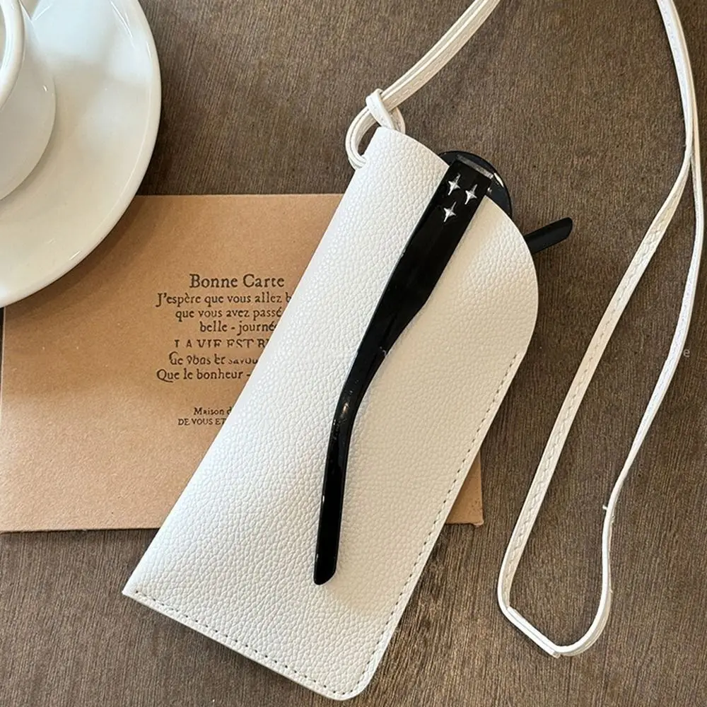 موضة بولي Leather الجلود العين نظارات حافظة معلقة الرقبة قلادة صندوق مكبرة مع الحبل المحمولة نظارات كيس مزموم النساء