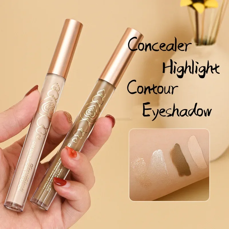 Palo de contorno líquido, Brillo alto, ilumina tono cálido, gris, marrón, sombra de nariz, contorno, resaltador mate, bronceador facial, Micro Flash