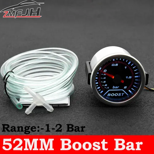 2 ""52mm Universal 12V LED lente de humo -1 ~ 0 ~ 2 BAR Turbo Boost medidor/Metro Turbo Boost con retroiluminación LED blanca para coche de 12V