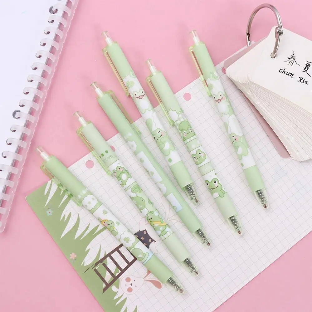 

6PCS Funny Student Stationery School Supplies Press Writing Tool Frog Manual Gel Pens Black Ink Pens Sign Pen Neutral Pen
