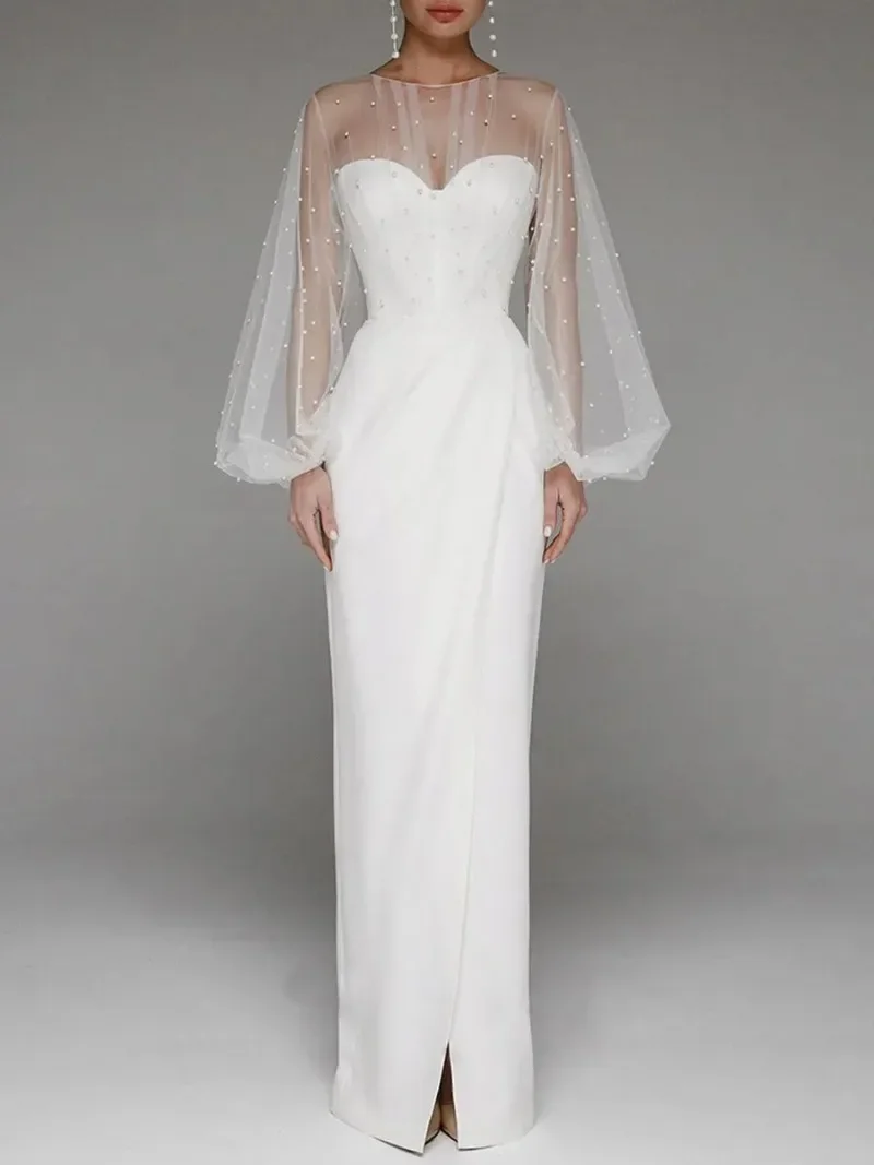

Sexy Wedding Dresses for Women Casual O-Neck Solid Loose Long Dress Spring and Summer Muslim Drsss Women Evening Dress Vestidos
