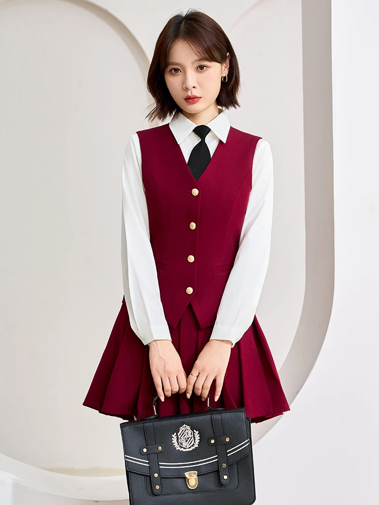 Unisex Vest Set Work Uniform Spring Autumn Professional Formal JK Uniform Nursery Teacher Workwear School Uniform Vest Skirt
