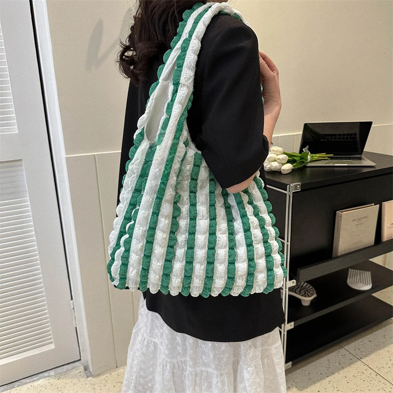 

Модная легкая складная сумка через плечо с облаками, сумка в полоску, женская сумка для повседневного использования, большая вместительная сумка