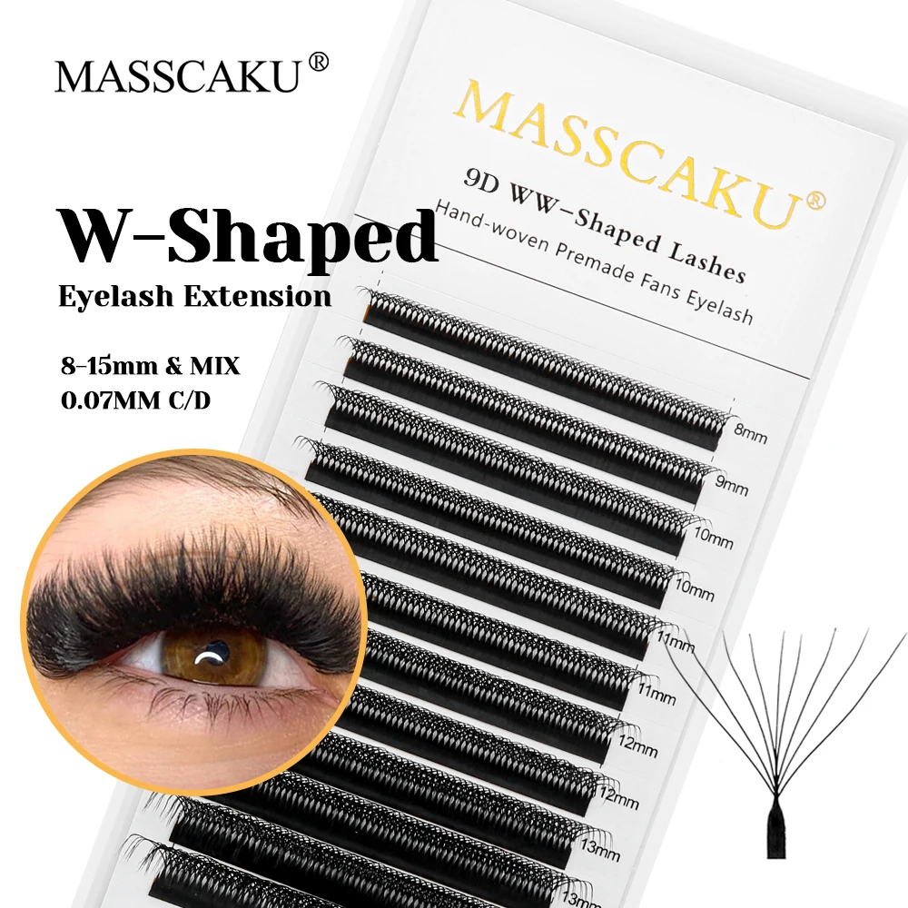 

MASSCAKU C D Curl 0.07mm Thickness Handmade Waterproof W Design Eyelash Multi-texture Russian Volume Eyelashes Easy to Operate