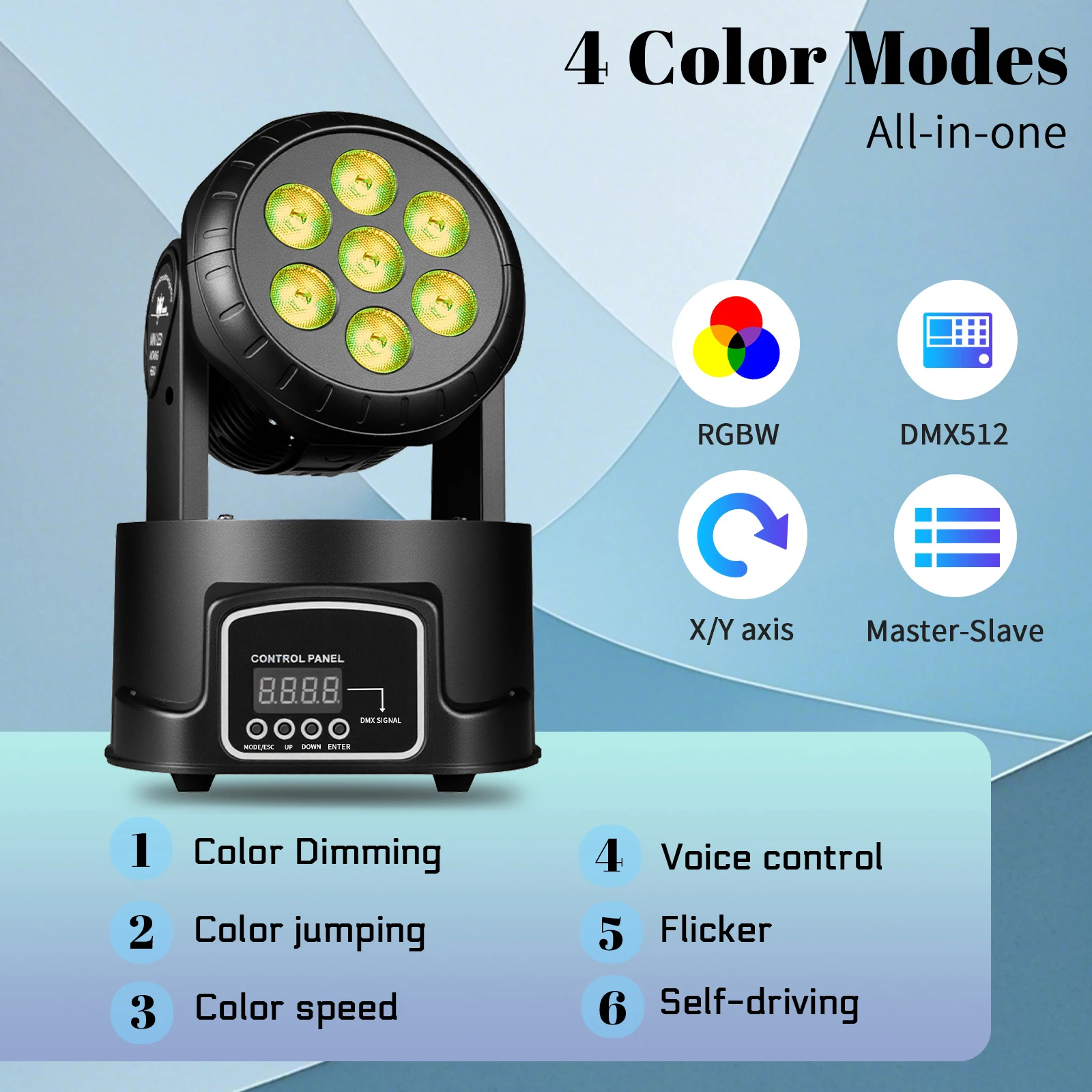 MINGJIE 7×8W RGBW 4in1 LED Moving Head Wash Light DMX RDM 9/14CH Stage Light Sound Activated for DJ Party Wedding Disco Club