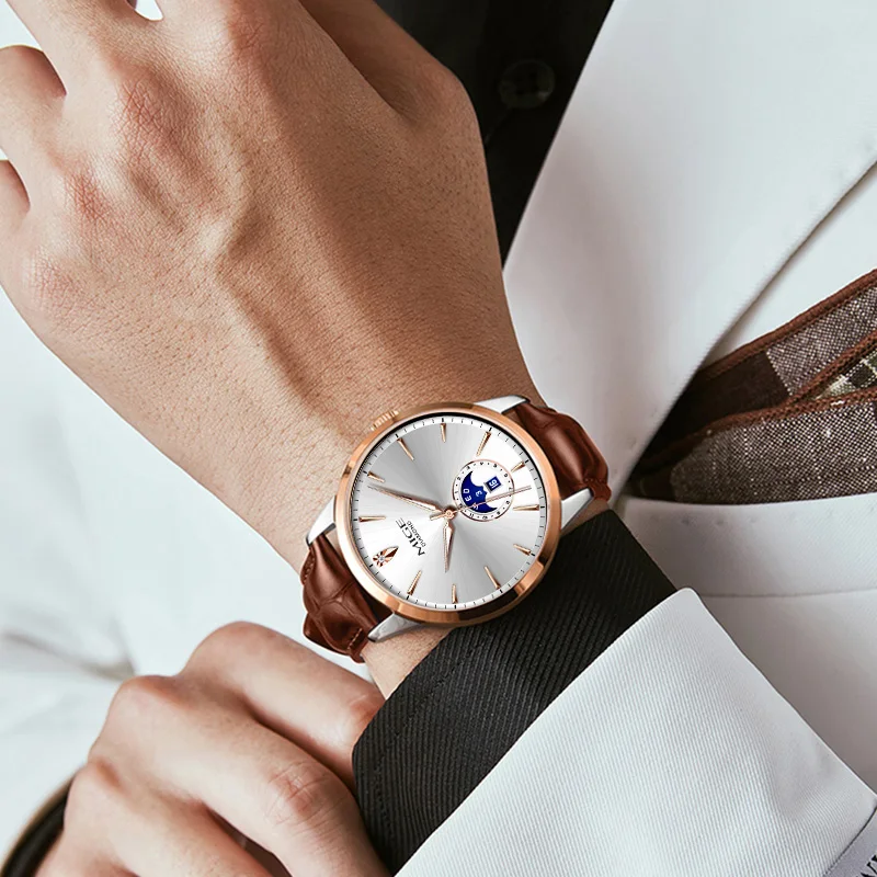 MIGE Original Men's Mechanical Wristwatch Moon Phase Luminous Waterproof Stainless Steel Gift Watch for Men reloj para hombre