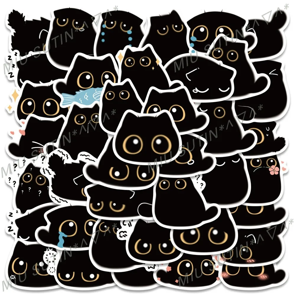 

40/80Pcs Cute Black Cat Stickers Funny Cartoon Cat Meme Stickers Pack Waterproof Animal Kitten Sticker for Water Bottle Laptop