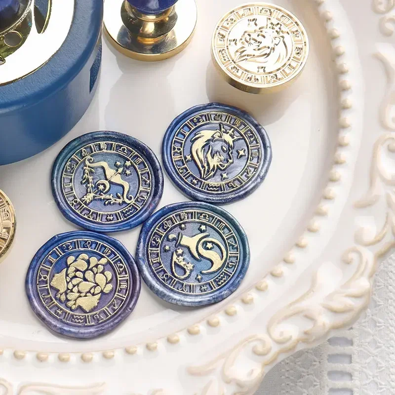 Constellation Series Fire Lacquer Wax Seal Stamps Leo Virgo Capricorn European Retro Brass Stamp DIY Personalized Motto Wedding